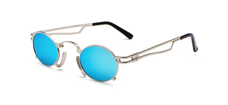 Silver w blue LEIDISEN модные стимпанк Солнцезащитные очки Мужские овальные металлические солнцезащитные очки для женщин брендовые дизайнерские винтажные стильные солнцезащитные очки UV400 - Цвет линз: Silver w blue