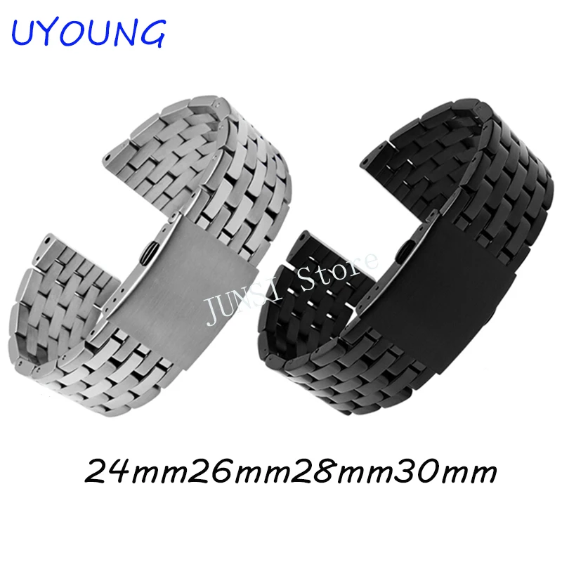 

UYOUNG Watchband Quality Solid stainless steel Watch band For Diesel For Men 24mm 26mm 28mm 30mm Black Steel Bracelet