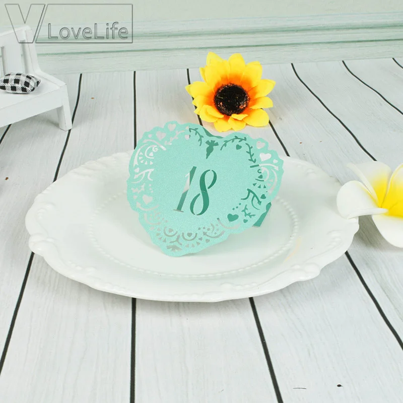 10 шт./компл. цифр сердце синий полый кружевной стол номер настольные карты