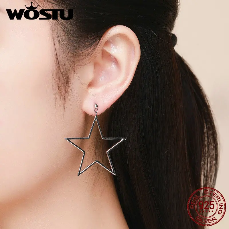WOSTU серебряные серьги-капли с пентаграммой и звездами из 925 пробы для женщин и девушек, ювелирные изделия, подарок на год FIE463