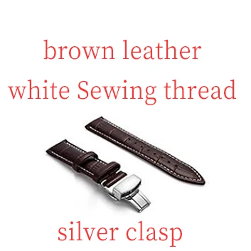 brown silver white Ремешок для часов из натуральной кожи для samsung s3 Galaxy Active Galaxy 42, 46, 18 мм, 20 м, 24 мм, 22 мм, ремешок для часов в подарок - Цвет ремешка: brown silver white
