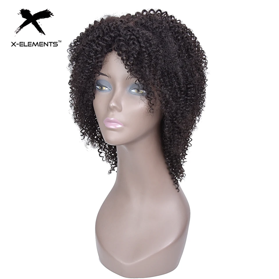 X-Elements Курчавые Кудрявые человеческие волосы парики для женщин 130% плотность Бразильские короткие волосы не Реми парик человеческие волосы натуральный черный
