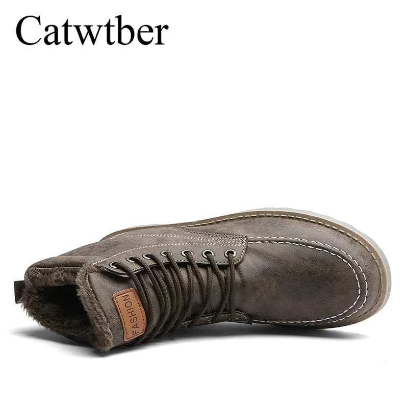 Catwtber Новые зимние сапоги Для мужчин модные высокие обувь теплый пушистый снег s