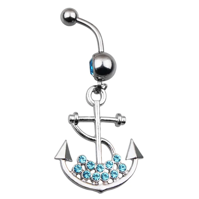 1 шт. сталь Синий Раковины кокосовой пальмы замок стиль пупка кольца Хрустальный