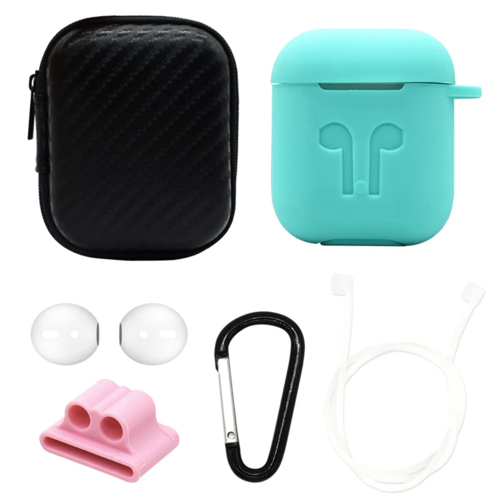6 шт./упак. для Airpods Силиконовая Защитная крышка чехол ушной втулки сумка для хранения Анти-потерянный канат сумка для наушников Аксессуары для наушников - Цвет: 2