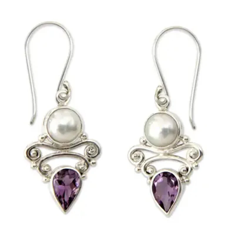 Tisonliz Purple Crystal Silver Long Dangle Earrings for Women Wedding Brincos Vintage Engagement Drop Earring Gifts Jewelry | Украшения и