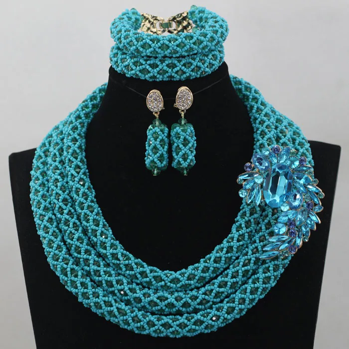 2017 фантастические Синие Свадебные нигерийские бусы ювелирный набор африканские