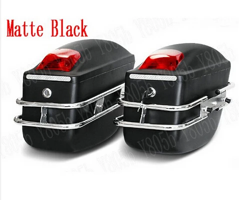 Матовый Черный Жесткий Saddlebag Багажник Мешок Багажа Задний Фонарь Хром кронштейн