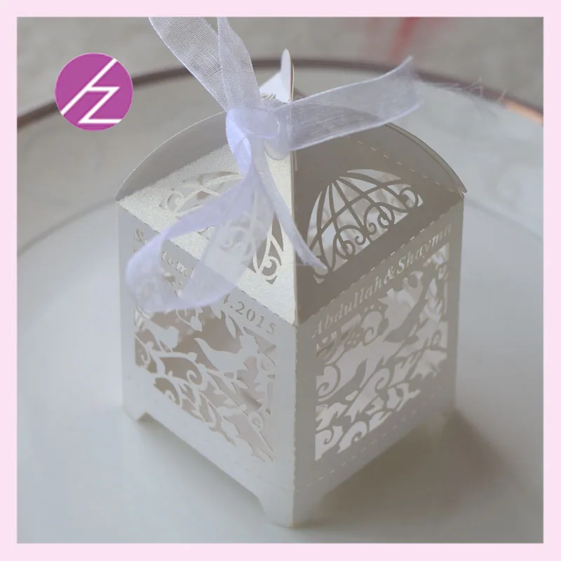 100 шт./лот на заказ имя Дата ручная работа бумажная коробка с кружевным вырезом