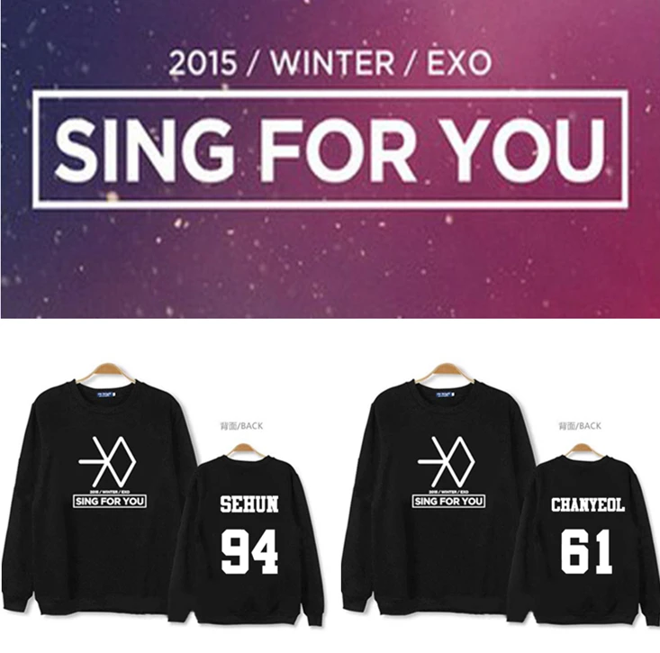 2016 KPOP EXO SING FOR YOU symbol Толстовка в южнокорейском стиле длинная рубашка k-pop одежда