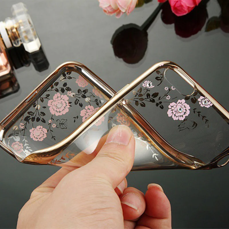 Чехол для iphone 4 4S 5 5S SE 6 s 7 8 Plus чехол из ТПУ с гальваническим покрытием сада задняя
