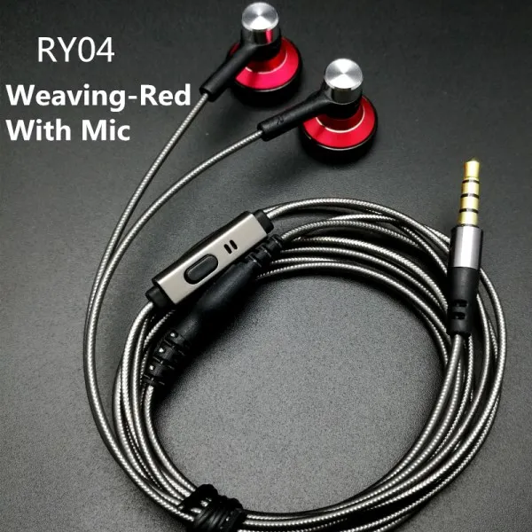 RY04 Weave-R WithMIC RY04 оригинальные наушники-вкладыши производитель металла 15 мм качество музыки звук HIFI наушники(ie800 стиль), 3,5 мм, ткацкий кабель - Цвет: RY04 Weave-R WithMIC