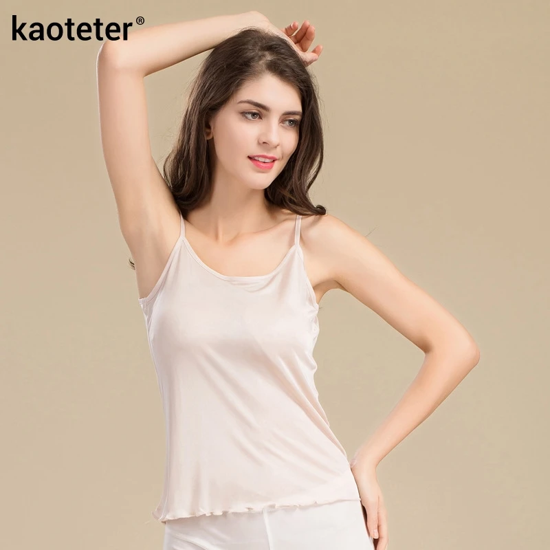 Майка женская тонкая из 100% чистого шелка с лямкой на шее|camis women|sexy camiwomen camisole |