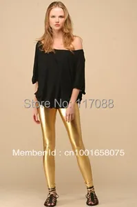 Леггинсы из искусственной кожи, блестящие, золотистые, эластичные, с высокой талией, ML7554