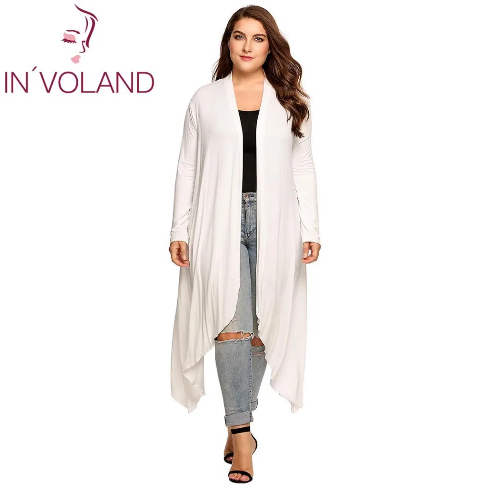 IN'VOLAND Women Cardigan Jacket Plus Size Autumn Open Front Solid Draped Lady Large Long Sweater Big Oversized L-5XL |
