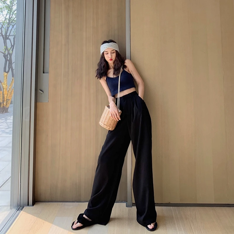 

Spring Autumn Women's Clothing hipster Vintage Solid loose pants women Chic ulzzang New wide leg pants Korean casual Capris