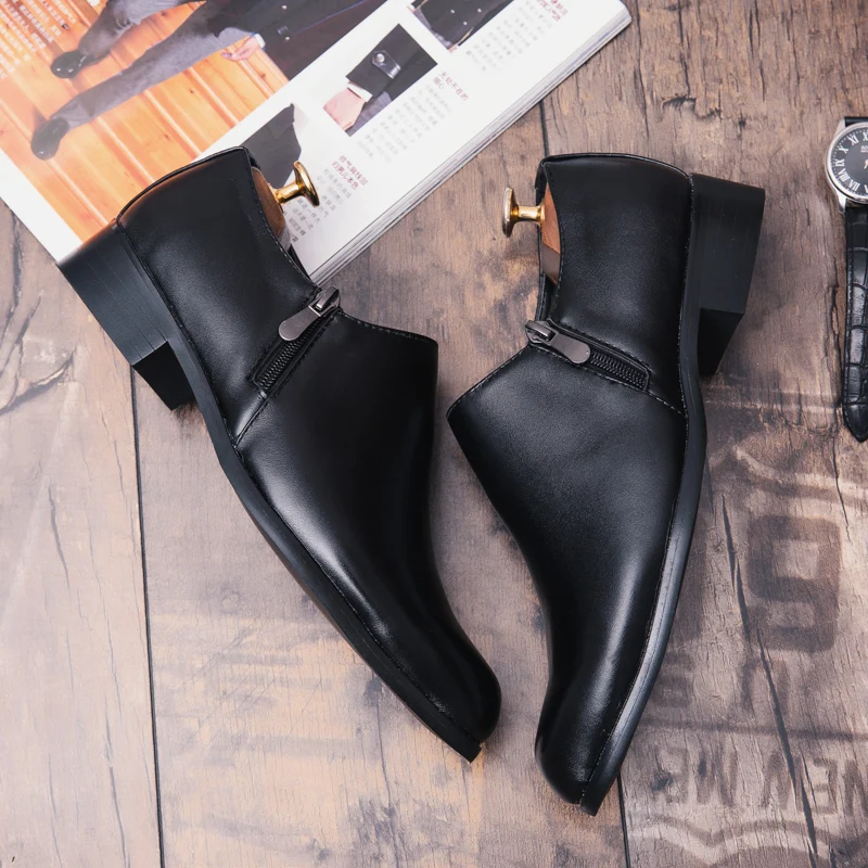 

YEINSHAARS 2019 Fashion Soft Leather Dress Shoes Men Zip Slip-On Breathable Wedding Shoes Business Men Shoes Zapatos De Hombre