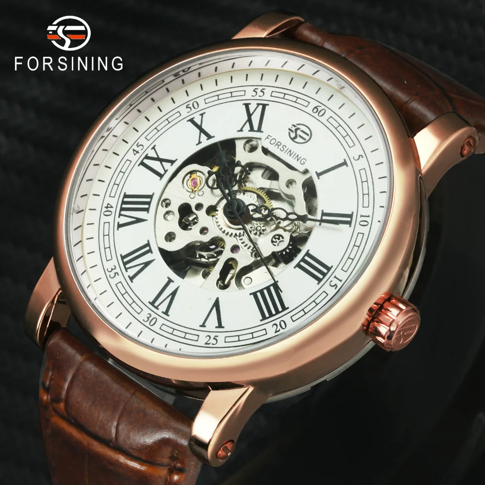2019 Fashion Business Men Mechanical Wrist Watches Soft Leather Strap New Male Skeleton Automatic Roman Numerals + BOX | Наручные часы