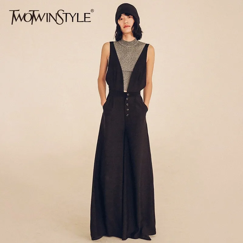 TWOTWINSTYLE широкие комбинезоны для женщин с высокой талией Большие размеры X Длинные