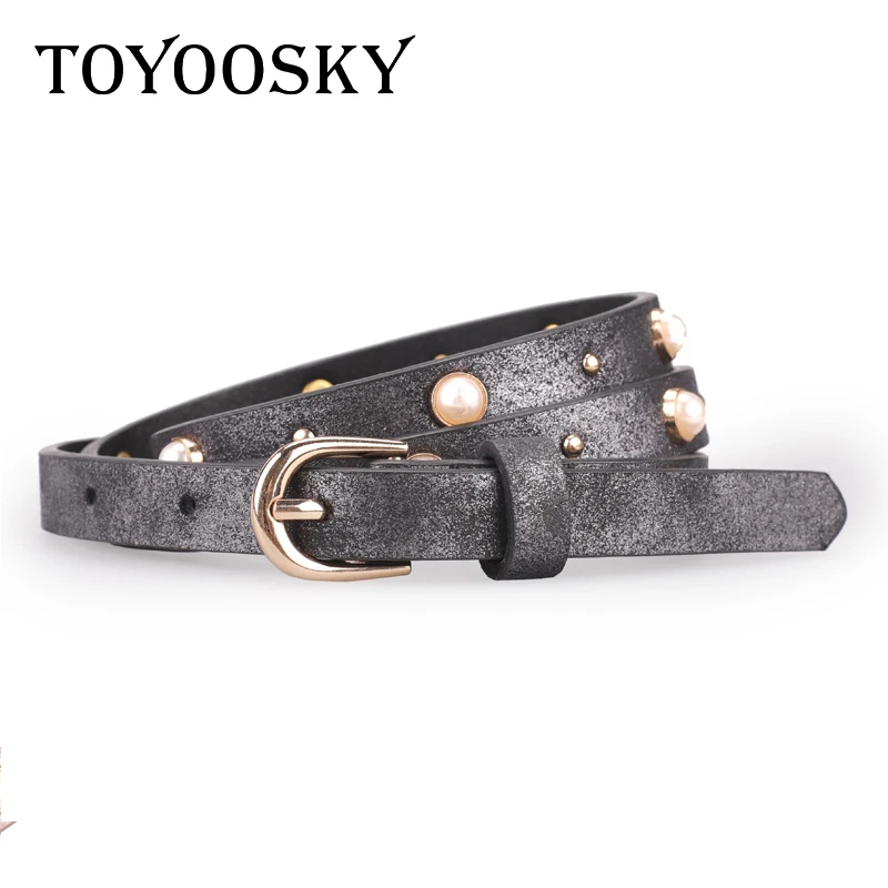 

TOYOOSKY Pearl Belts For Women Leather Jeans Belt Luxury Designer Women's Skinny Strap For Dress Party Shiny Belt High Quality