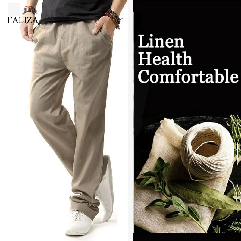 

New Men's Summer Pants Men Anti-Microbial Healthy Linen Pants Hemp Cotton Casual Pants Breathable Slim Flax Men Trousers CK110