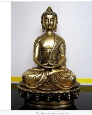 15.5CM height crafts decoration Old BRASS Hand Pure Copper Brass Home Tibetan Buddhism BRASS Shakyamuni Buddha Statue