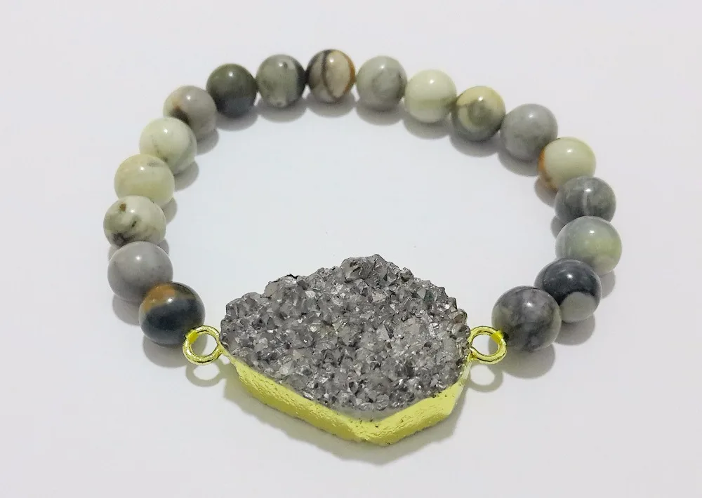 

Natural Picasso Jaspe r Geode Agat e drusy Bracelet Jewelry Stone Bracelets 5pcs/lot