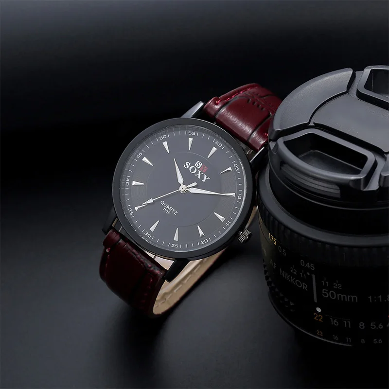 SOXY модные кожаные кварцевые часы повседневные деловые мужские спортивные Hombre