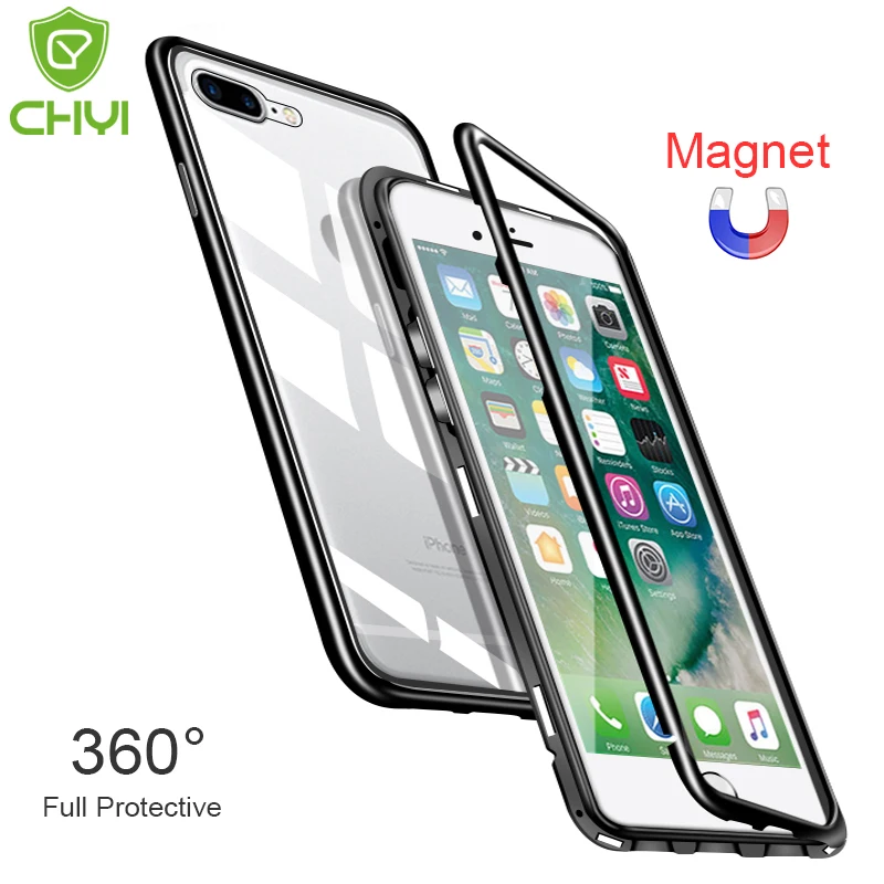 CHYI 360 магнитный металлический чехол для iPhone X XS Max 8 Plus 7 закаленное стекло задняя крышка для iPhone 8 7 Plus сплав металлическая рамка обновление