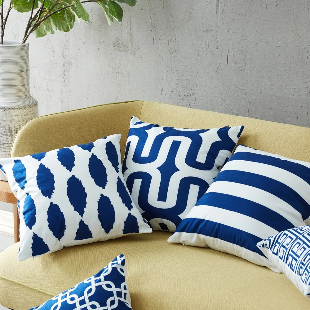 YokiSTG Geometric Decorative Cushion Covers Microfiber Throw Pillow Cases For Sofa Seat Office Chair 45x45 NavyBlue |
