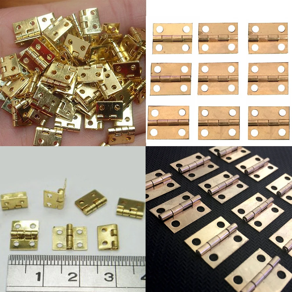 20 шт./лот, медные 10x8 мм, мини-петли для ящиков шкафа, медные золотые маленькие петли, 4 маленькие петли с отверстиями, высокое качество