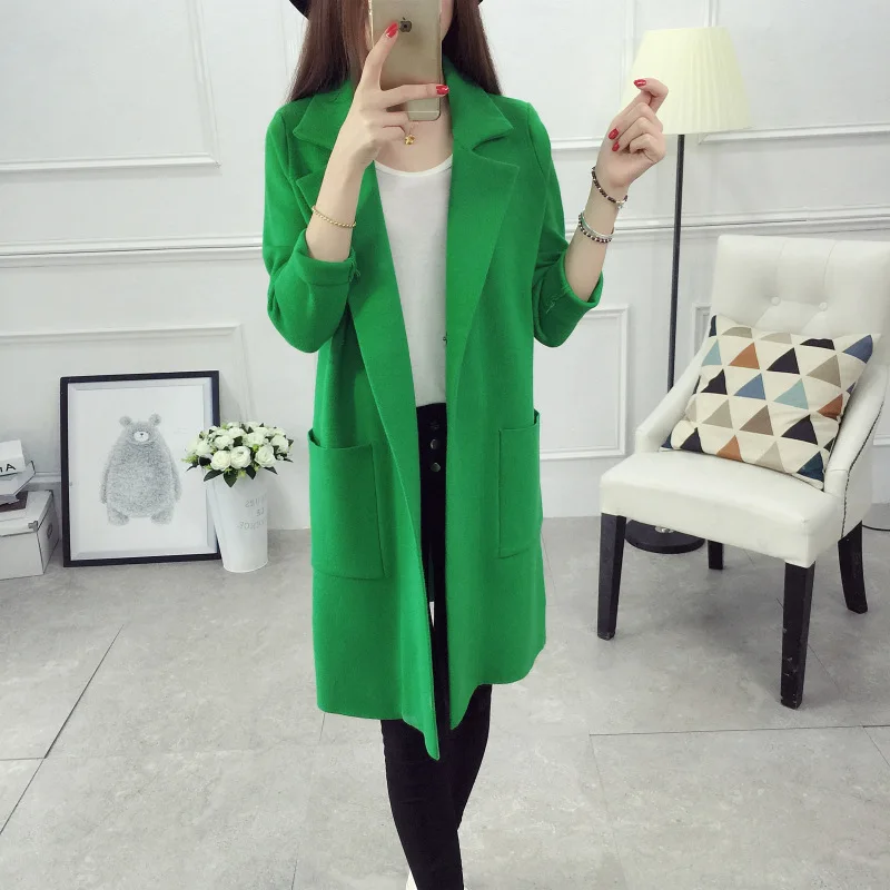 Женский свитер на осень и зиму Повседневный Кардиган с длинным рукавом отложным