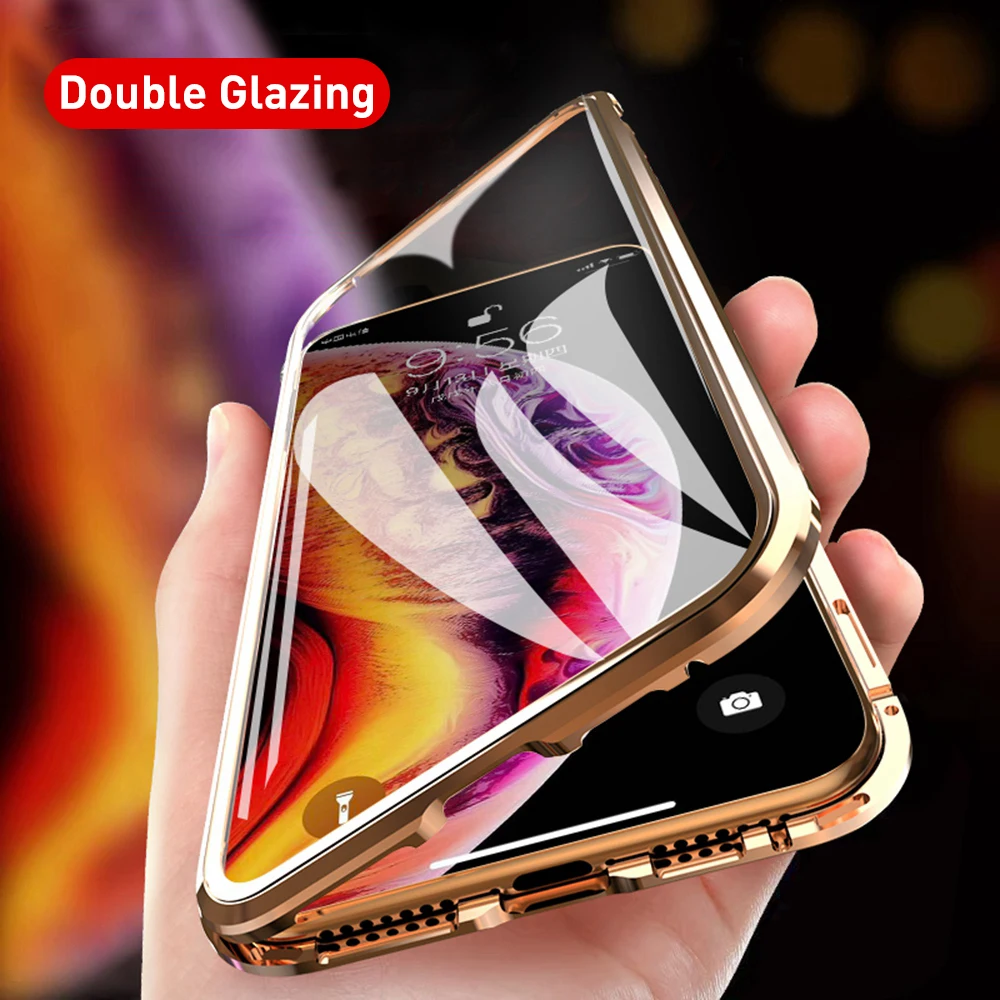 Магнитная Адсорбция Металла Чехол для iPhone XS MAX X XR 8 7 плюс 6 6s чехол двухсторонняя