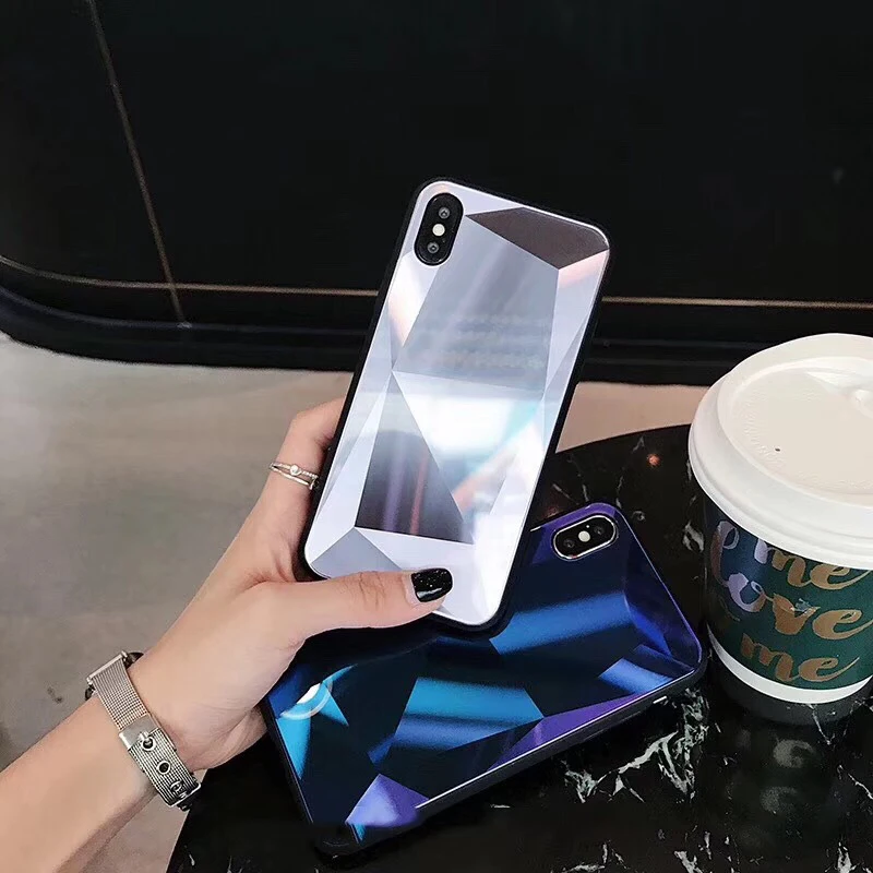 3D Diamond Mirror Glass Phone Case For iPhone 7 8 6 6s Plus X XS Max XR Shiny Prism Bling Huawei P20 Pro Honor 10 |