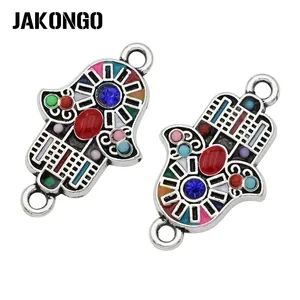 JAKONGO античный посеребренный Красочный Кристалл Фатима ручные разъемы для изготовления ювелирных изделий Аксессуары для браслета DIY ремесло 24x14 мм