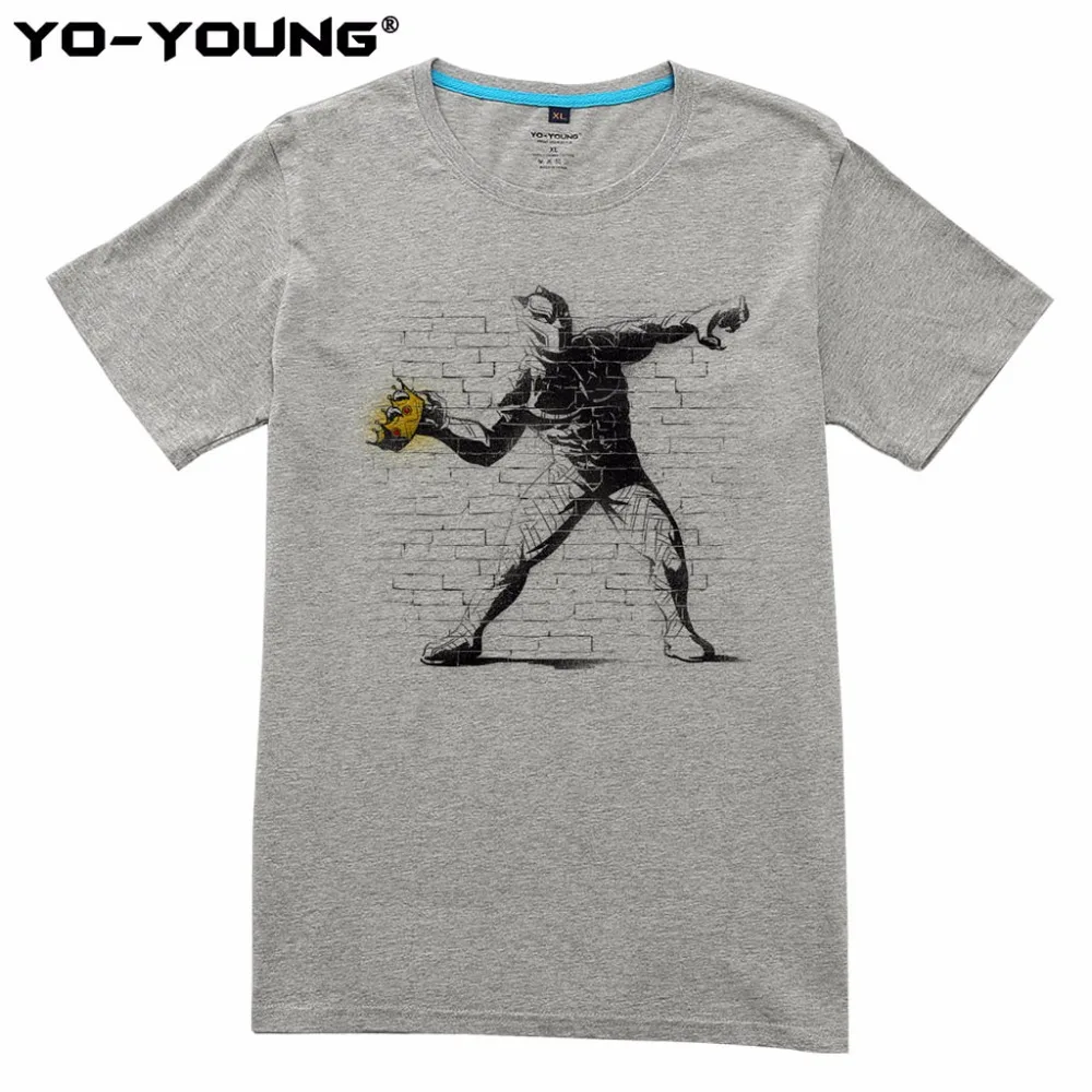 Yo-Young Men T shirts Superhero Black Panther Funny Design Digital Print 100% Cotton Casual Short Sleeve | Мужская одежда