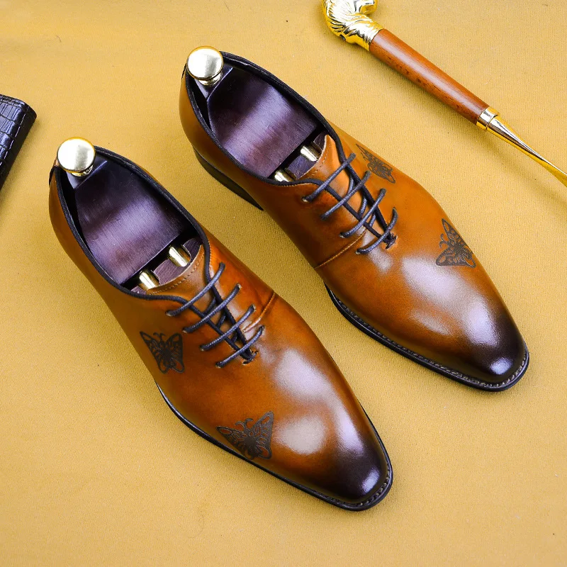 

High Grade Men's Shoes Nature Leather Men's Business Foreign Trade Shoes British Bullock Carved Oxford Shoes Size 38-46