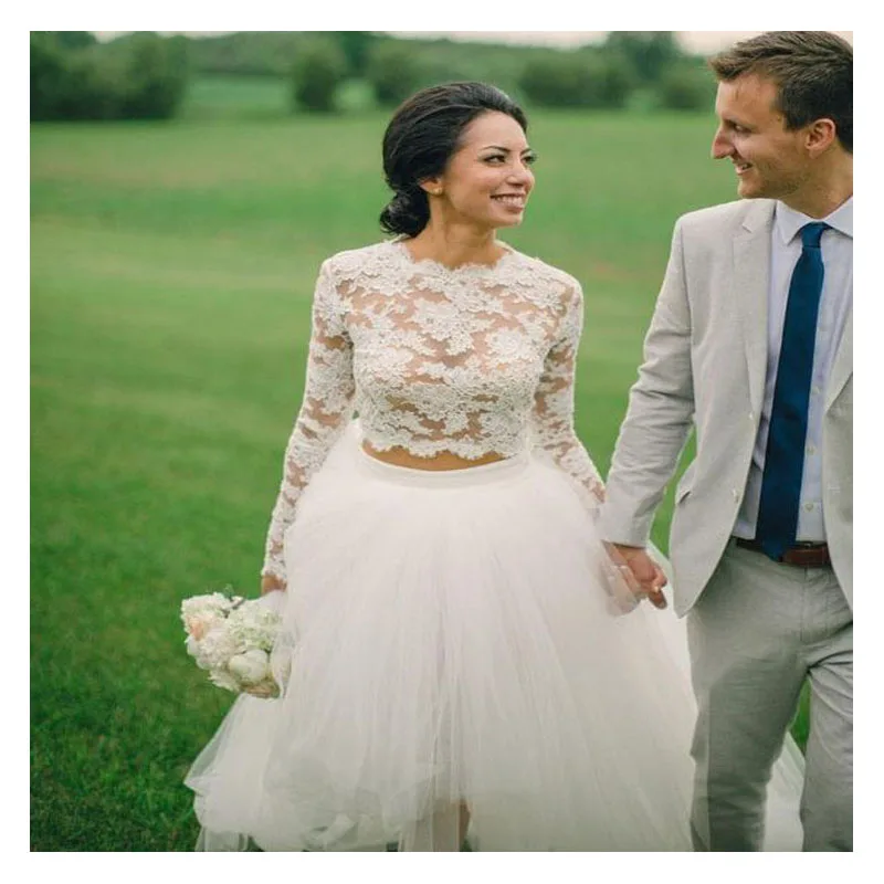 LORIE Boho белое свадебное платье Глубокий кружевной топ 2 шт. невесты Элегантное в