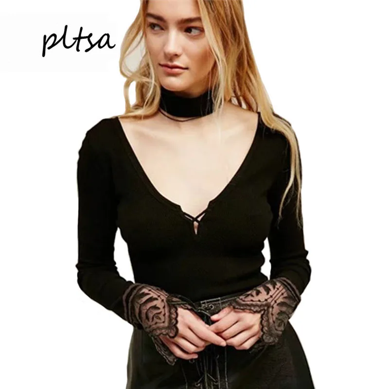 Женская футболка 2017 г. женские зимние модные повседневные для похудения кружева