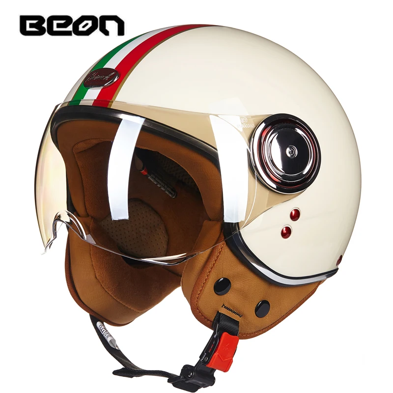 Винтажный шлем BEON moto rcycle для скутера с открытым лицом в стиле ретро гоночный флаг