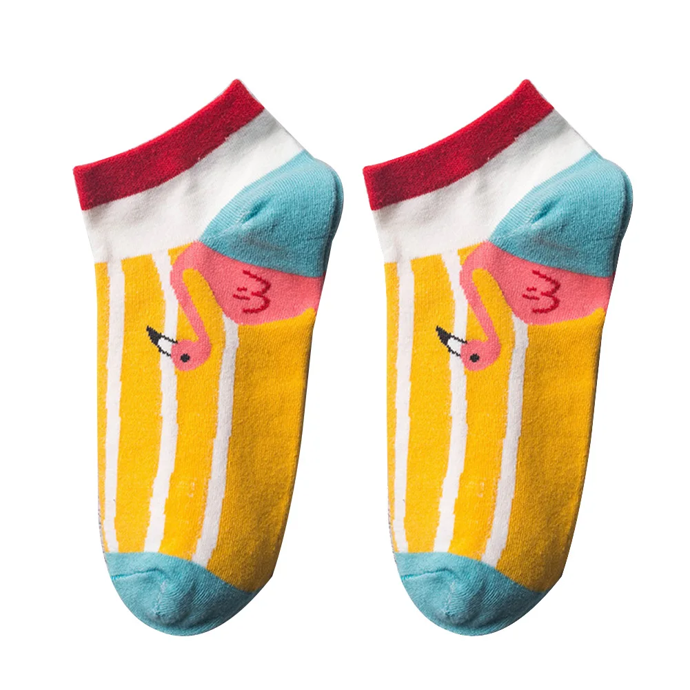 Носки женские Короткие хлопковые с принтом фламинго мягкие дышащие милые в стиле