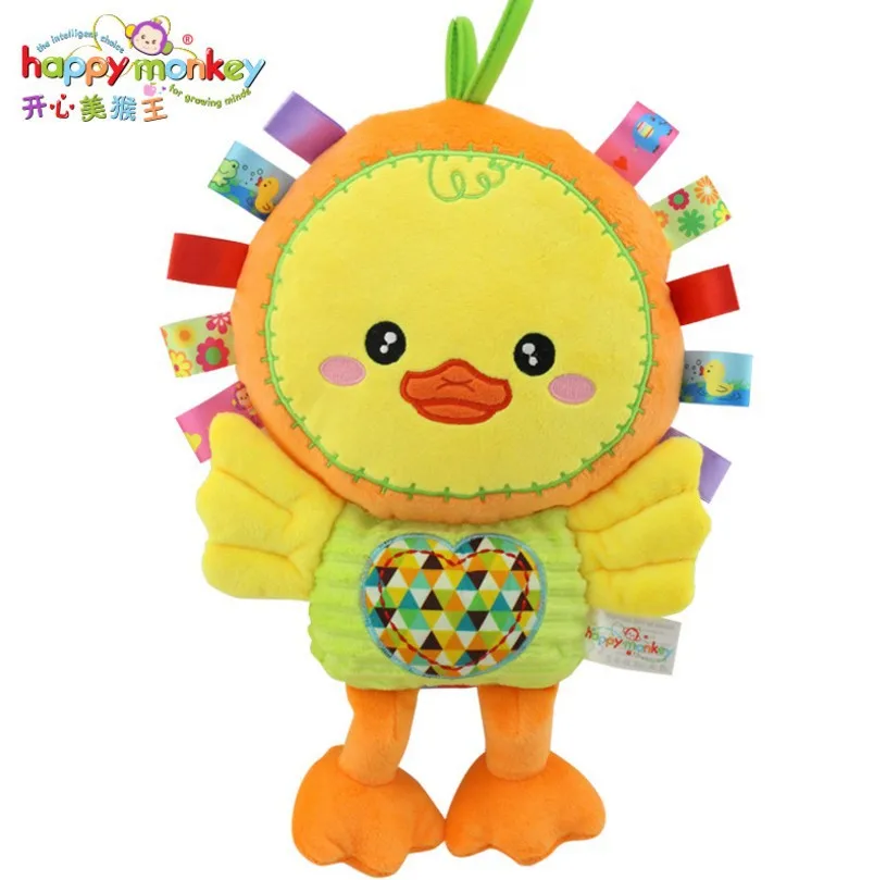 Duck 35cm New 35 см Плюшевые игрушки-погремушки, животные, рука со звуком колокольчиков, плюшевые детские игрушки, подарок для новорожденного, животные, слон, обезьяна, Лев, кролик, кукла B0954 - Цвет: Duck 35cm New