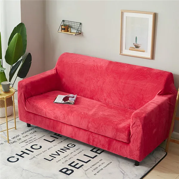 Rose Red Упругие утолщенные Плюшевые Чехлы для дивана, универсальные осенние и зимние чехлы для диванов, Нескользящие пылезащитные диванные подушки - Цвет: Rose Red