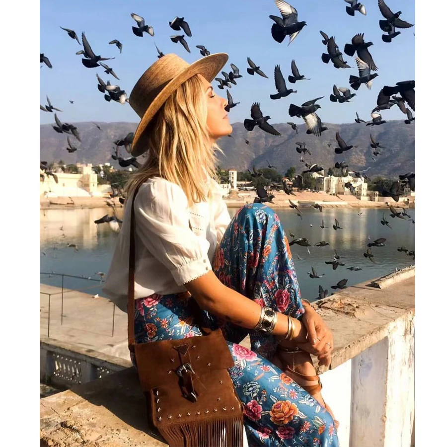 Брюки TEELYNN boho с цветочным принтом летние свободные штаны высокой талией в стиле