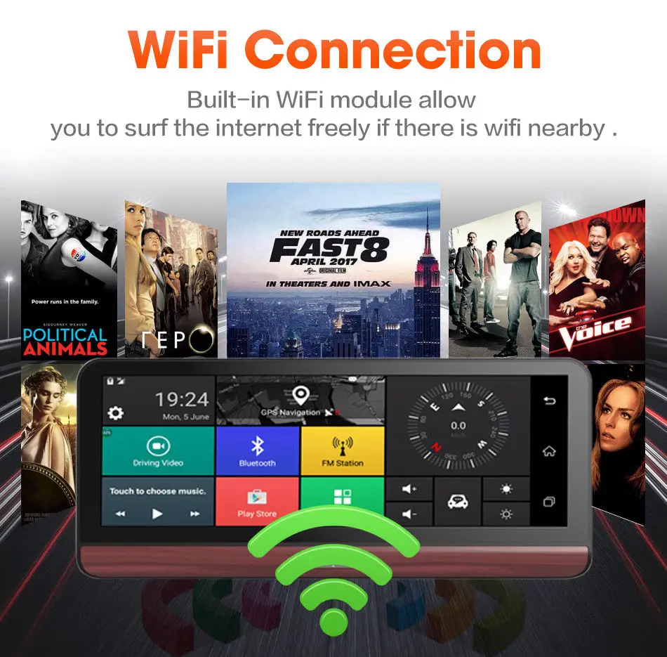 

8" Folding 4G WiFi Car Dash Kit DVR Dual Camera GPS Navigation Android with Map of Australia