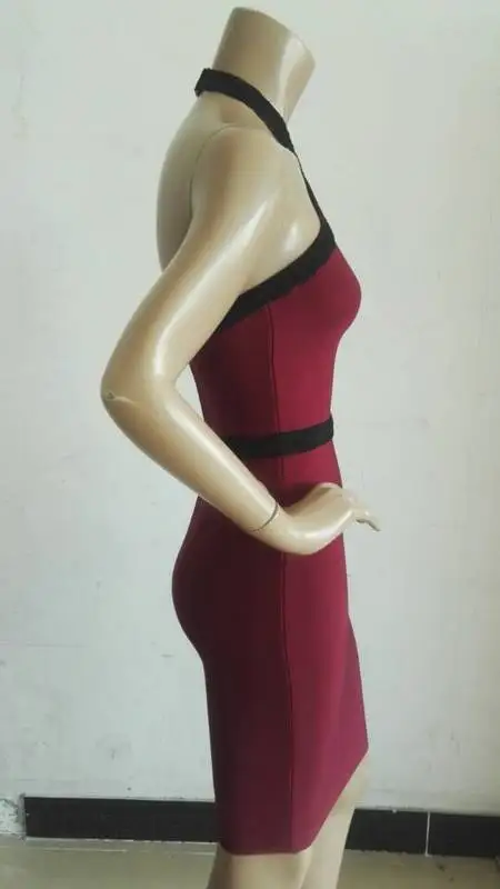 Летние модные пикантные Холтер спинки цвет красного вина Бандажное платье 2017