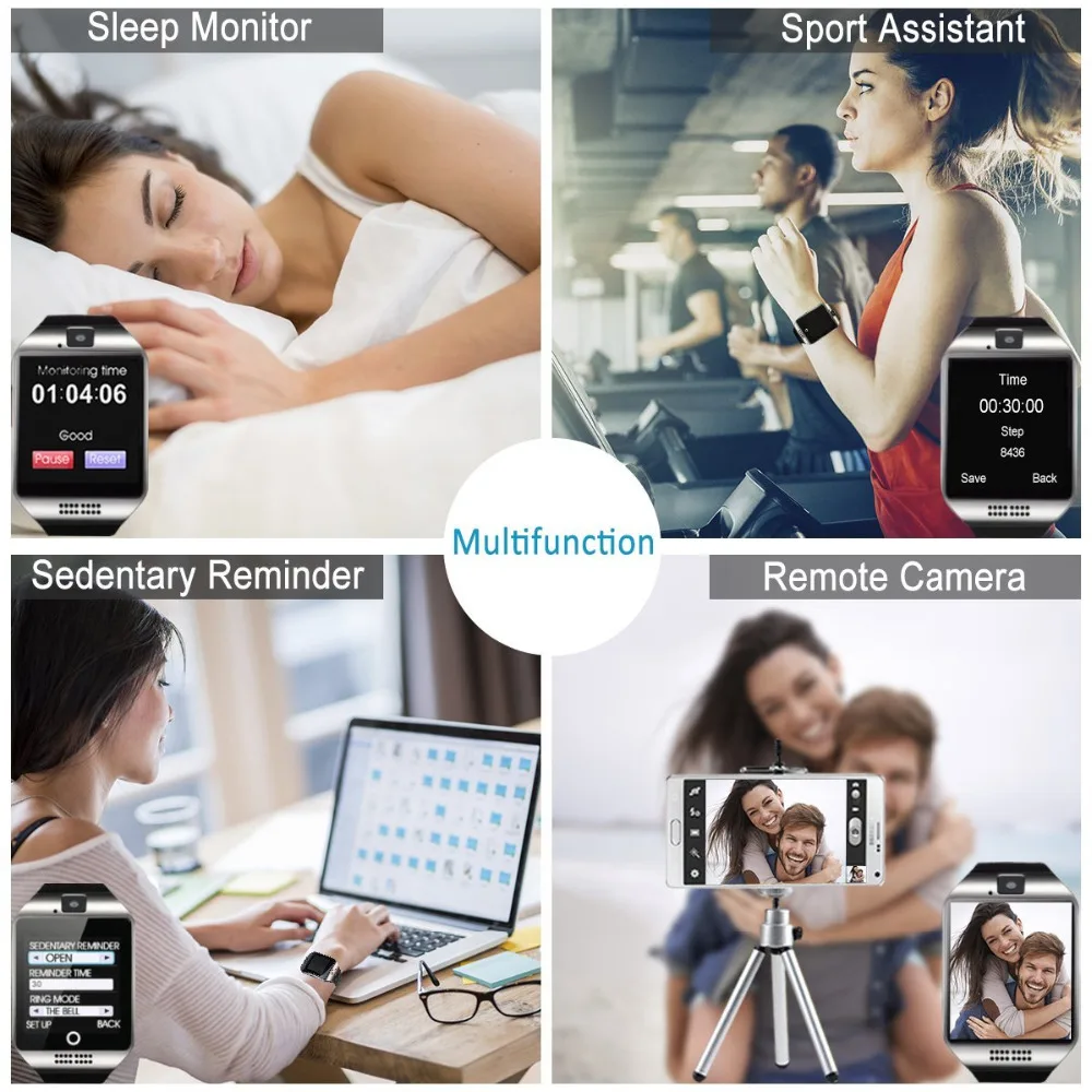

2018 Newest Smart Watch Q18 Passometer with Touch Screen Camera Support TF card Bluetooth Smartwatch for Android IOS Phone