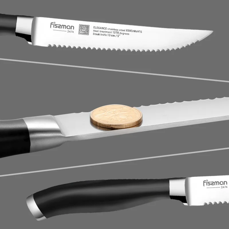 FISSMAN нож для стейка серия ELEGANCE немецкий стальной кухонный с ручкой ABS конический