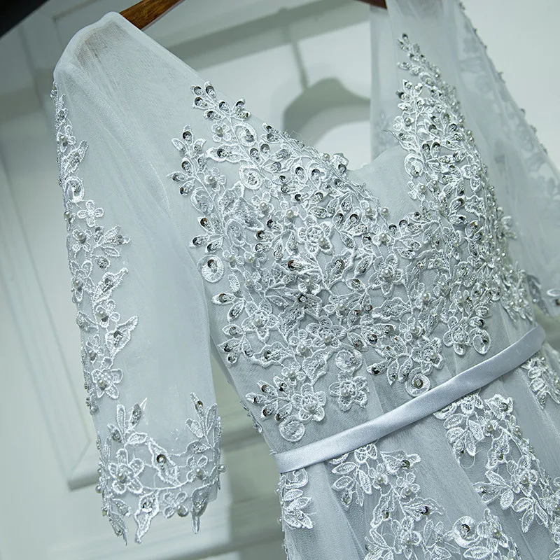 Женское вечернее платье Robe De Soiree синее Тюлевое с длинным рукавом и аппликацией