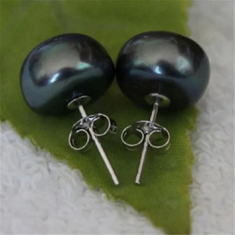 

New Genuine Cultured Freshwater 7-8mm black Pearl Silver Stud Earrings